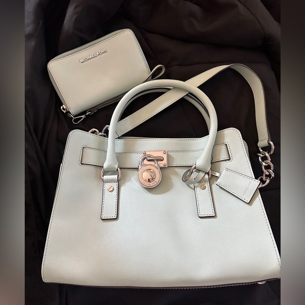 Dusty Blue Michael Kors Shoulder Bag and Wristlet